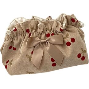 Cosmetic Bag Female Large-Capacity Cosmetic Bag Travel Carrying Bag Corduroy Cherry Bow Storage Bag(style1)