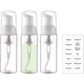 2oz Travel Size Foam Pump Bottle-3 PCS, Empty Leak-Proof, TSA Approved, Travel Foaming Pump Bottles for Shampoo, Shower Gel, Hand Soap, Facial Cleanser (Clear)