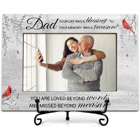 Dad Memorial Photo Frame Gifts, Your Life Was A Blessing Themed Remembrance Frames, Cardinal Sympathy Wooden Picture Frame With Stand, Bereavement Condolence Gifts For Loss Of Father -47