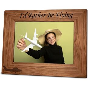 5"X7" Photo Wooden Frame - I'D Rather Be Flying - Pilots Theme Wood Picture Frame, Wood Rustic Airplane Frame Gifts For Man & Woman, Farmhouse Home & Office Tabletop Display (Horizontal)- A08