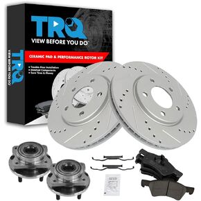 TRQ Wheel Bearing Hub w/Brake Performance Rotor & Ceramic Pad Front Kit