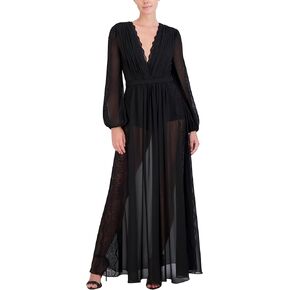 BCBGMAXAZRIA Women's Long Balloon Sleeve Surplice Neck Evening Maxi Dress