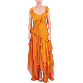 BCBGMAXAZRIA Women's Scoop Neck Sleeveless Ruffle Maxi Cocktail Dress