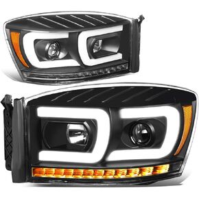 DNA MOTORING HL-HPL-RM06-G2-BK-SM-CL1 Dual 3D LED DRL Sequential Signal Projector Headlights Compatible with 06-08 Dodge Ram 1500/06-09 Dodge Ram 2500 3500, Black/Smoke/Clear