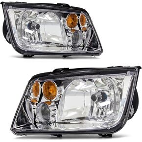 for 1999-2005 Volkswagen Jetta MK4 Headlight Assembly compatible with 1999-2005 Volkswagen Jetta MK4 Clear Lens Chrome Housing Amber Reflector Headlamp Replacement Left and Right Pair