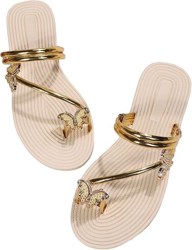 GORGLITTER Women's Embellished Metallic Glitter Dressy Flat Sandals Slipper in Saudi Arabia