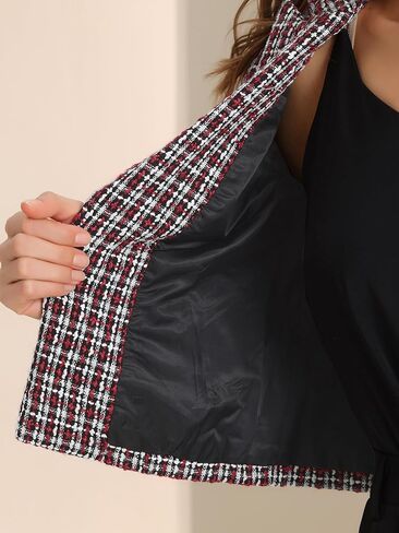 سترة Allegra K Tweed للسيدات بأزرار على شكل طية صدر السترة وسترات كاجوال بأكمام طويلة للمكتب in Saudi Arabia