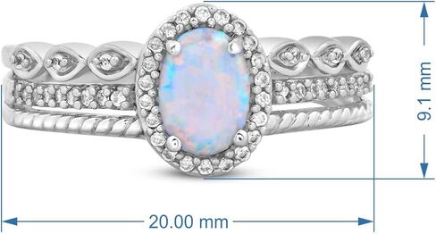Jewelili الفضة الإسترليني 7x5x1.5 ملم بيضاوية مكونة من الأوبال ودائرية مكونة من حبل الياقوت الأبيض، مقاس 7 in Kuwait