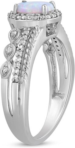 Jewelili الفضة الإسترليني 7x5x1.5 ملم بيضاوية مكونة من الأوبال ودائرية مكونة من حبل الياقوت الأبيض، مقاس 7 in Kuwait