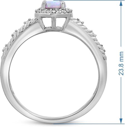 Jewelili الفضة الإسترليني 7x5x1.5 ملم بيضاوية مكونة من الأوبال ودائرية مكونة من حبل الياقوت الأبيض، مقاس 7 in Kuwait