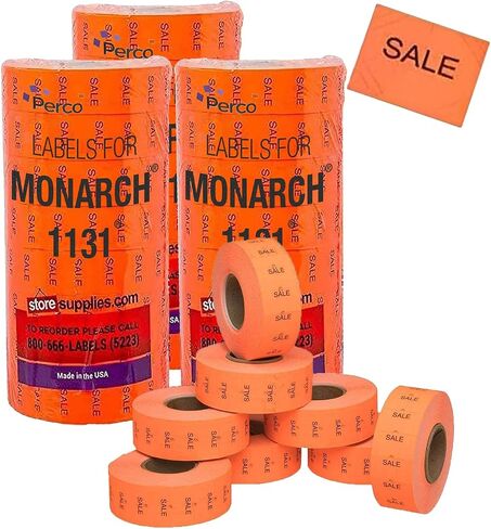 ملصقات تسعير زرقاء من Perco لمسدس السعر Monarch 1131 - غلاف واحد، 8 بكرات، 20,000 ملصق تحديد الأسعار - مع بكرة حبر متضمنة in Kuwait