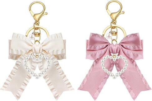 SMUOBT 2Pcs Bow Keychain for Women Pearl Keychain Car Key Chain Purse Keychain Bow Keychain with Pearl Charm in Saudi Arabia