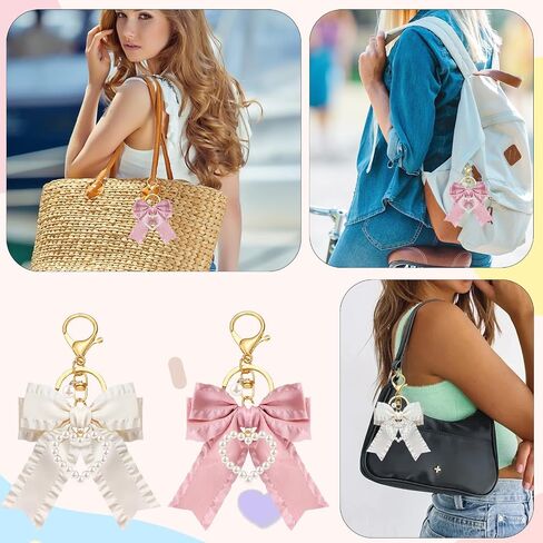 SMUOBT 2Pcs Bow Keychain for Women Pearl Keychain Car Key Chain Purse Keychain Bow Keychain with Pearl Charm in Saudi Arabia
