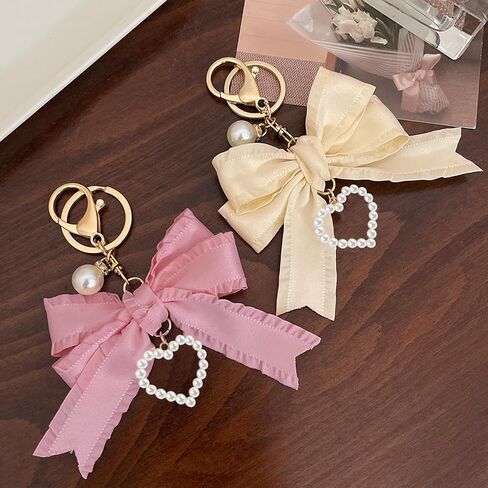 SMUOBT 2Pcs Bow Keychain for Women Pearl Keychain Car Key Chain Purse Keychain Bow Keychain with Pearl Charm in Saudi Arabia