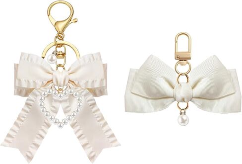 SMUOBT 2Pcs Bow Keychain for Women Pearl Keychain Car Key Chain Purse Keychain Bow Keychain with Pearl Charm in Saudi Arabia