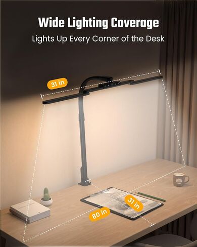 SUPERDANNY Eye-Caring LED Desk Lamp 360° Flexible Gooseneck Work Lamp with Desk Side Clamp Touch Control 3 Light Colors Smooth Dimming Task Lighting Reading Light for Home Office College Dorm, Black in Kuwait
