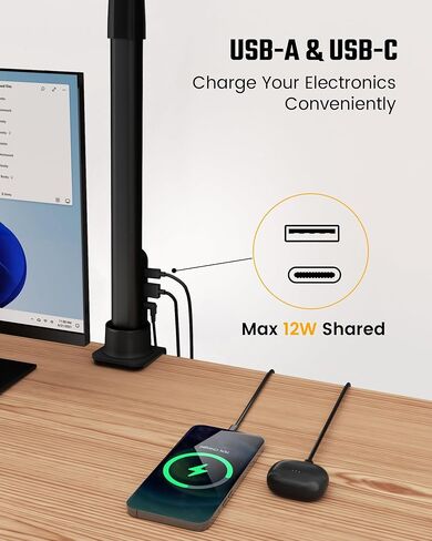 SUPERDANNY Eye-Caring LED Desk Lamp 360° Flexible Gooseneck Work Lamp with Desk Side Clamp Touch Control 3 Light Colors Smooth Dimming Task Lighting Reading Light for Home Office College Dorm, Black in Kuwait