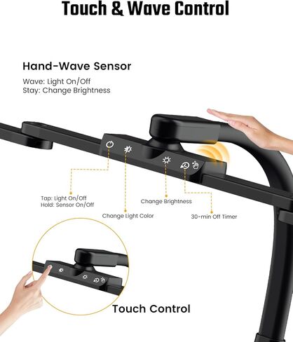 SUPERDANNY Eye-Caring LED Desk Lamp 360° Flexible Gooseneck Work Lamp with Desk Side Clamp Touch Control 3 Light Colors Smooth Dimming Task Lighting Reading Light for Home Office College Dorm, Black in Kuwait