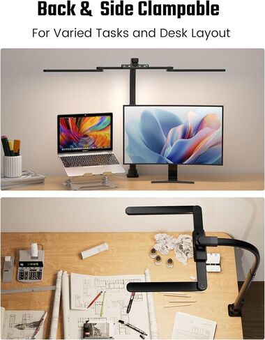 SUPERDANNY Eye-Caring LED Desk Lamp 360° Flexible Gooseneck Work Lamp with Desk Side Clamp Touch Control 3 Light Colors Smooth Dimming Task Lighting Reading Light for Home Office College Dorm, Black in Kuwait