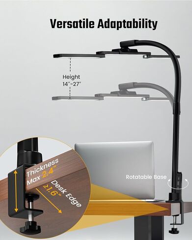 SUPERDANNY Eye-Caring LED Desk Lamp 360° Flexible Gooseneck Work Lamp with Desk Side Clamp Touch Control 3 Light Colors Smooth Dimming Task Lighting Reading Light for Home Office College Dorm, Black in Kuwait
