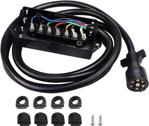 سلك مقطورة بطول 11 قدمًا بـ 7 اتجاهات مع صندوق توصيل - حزام أسلاك توصيل موصل مقطورة ذو 7 سنون - كابل سلك نحاسي ذو 7 شفرات للمركبات الترفيهية والمعسكرات والمقطورات ومركبات السحب (11 قدمًا مع صندوق التوصيل) in Kuwait