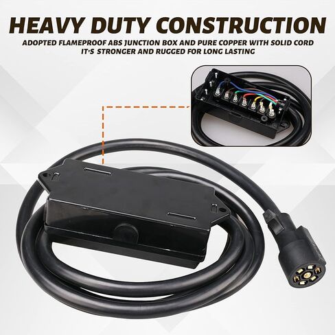 سلك مقطورة بطول 11 قدمًا بـ 7 اتجاهات مع صندوق توصيل - حزام أسلاك توصيل موصل مقطورة ذو 7 سنون - كابل سلك نحاسي ذو 7 شفرات للمركبات الترفيهية والمعسكرات والمقطورات ومركبات السحب (11 قدمًا مع صندوق التوصيل) in Kuwait