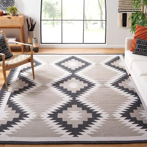 SAFAVIEH Augustine Collection Area Rug - 8' x 10', Beige & Black, Rustic Tribal Design, Non-Shedding & Easy Care, Ideal for High Traffic Areas in Living Room, Bedroom (AGT438B) in Saudi Arabia