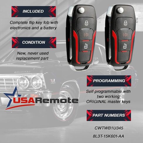 Replacement for 1998-2016 Ford Lincoln Mercury Mazda 3-Button Keyless Entry Remote Flip Key CWTWB1U345 CWTWB1U212 CWTWB1U331 One in Kuwait