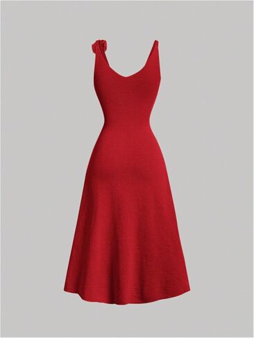 MakeMeChic Women's 3D Flower Backless Sweater Dress Sleeveless Slim Fit Flared Hem Midi Dresses in Saudi Arabia