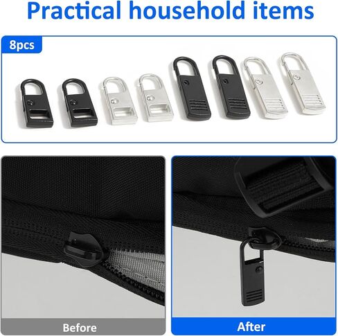 8 PCS Upgraded Zipper Pulls Detachable Zipper Pull Tabs Zipper Pull Replacement Sliders Zipper Extender Universal Metal Zipper Handle Repair Kit for Suitcase Luggage Jacket Coat Backpack Wallet in Saudi Arabia