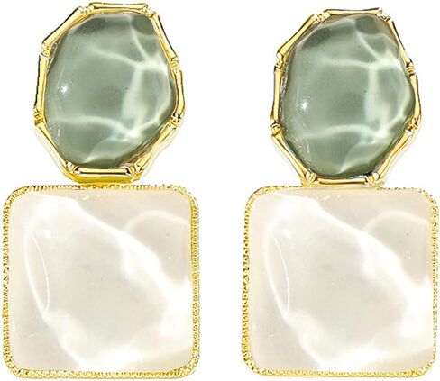Green Geometric Statement Earrings for Women Unique Dangle Earrings Large Drop Earrings Gold Stud Earring Prom Jewelry for Women in Kuwait