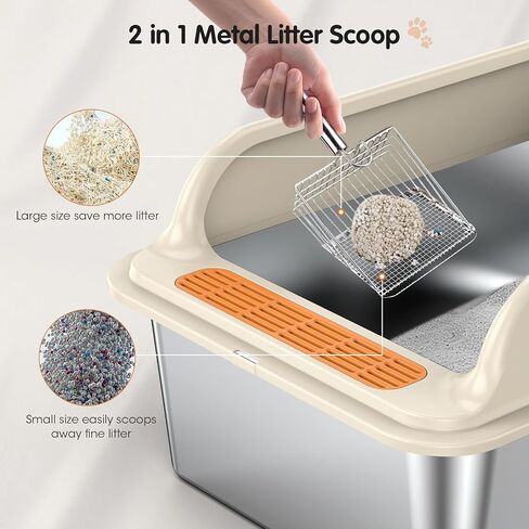 صندوق فضلات القطط من الفولاذ المقاوم للصدأ، صندوق فضلات XL للقطط الكبيرة مقاس 23.6 بوصة طول × 15.7 بوصة عرض × 12 بوصة ارتفاع، صندوق فضلات كبير للغاية ذو جوانب عالية، مضاد للتسرب، غير لزج، سهل التنظيف، يتضمن مغرفة، رمادي فاتح in Saudi Arabia