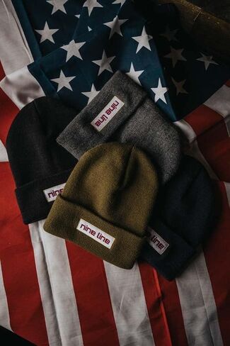 Nine Line American Made Knit Cuffed Beanie - Embroidered Logo - Unisex Beanie - USA Made - Navy, Black, Olive Green in Saudi Arabia