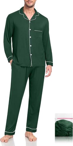 Men Modal Pajama Set Long Sleeve Pjs Button Down Sleepwear Soft Comfy Loungewear Sets 2 Piece Nightwear S-3XL in Kuwait