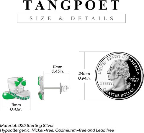 TANGPOET Hypoallergenic St.Patrick's Day Stud Earrings 925 Sterling Silver St.Patrick's Day Green Earrings Cute Ear Studs Jewelry Gifts for Women Girls in Saudi Arabia