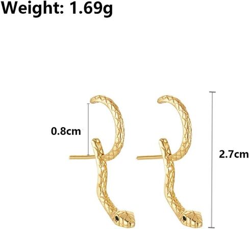 Gothic Gold Snake Stud Earrings for Women Vintage Serpent Piercing Cartilage Earrings Punk Animal Earrings Party Jewelry Accessories in Kuwait