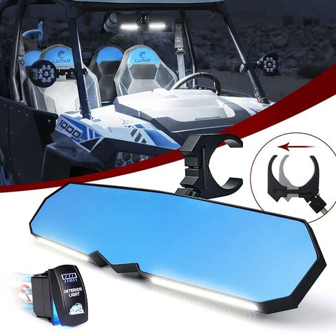 UTV RZR Rear View Mirror with LED Light fits 1.75"-2" Roll Cage Bar Aluminum Rearview Center Mirrors for SXS Polaris XP 1000 Pioneer Talon Can-Am Maverick X3 Kawasaki Arctic Cat Wildcat in Saudi Arabia