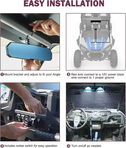 UTV RZR Rear View Mirror with LED Light fits 1.75"-2" Roll Cage Bar Aluminum Rearview Center Mirrors for SXS Polaris XP 1000 Pioneer Talon Can-Am Maverick X3 Kawasaki Arctic Cat Wildcat in Saudi Arabia