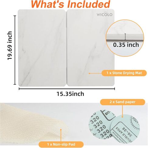 Foldable Stone Bath Mat,Diatomaceous Earth Shower Mat,Durable Stone Drying Mat for Bathroom Kitchen Non-Slip Super Absorbent Quick Dry,Natural,Easy to Clean(20" ×16" White Marble) in Saudi Arabia