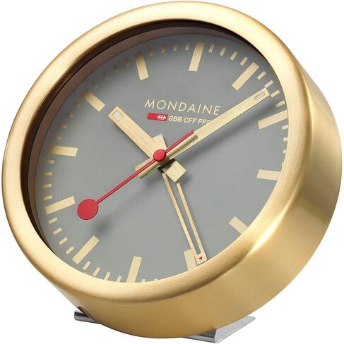 Mondaine A997MCAL86SBV ساعة حائط صغيرة ومنبه بإطار ألومنيوم فضي ومينا رمادي قطر 12.5 سم in Kuwait