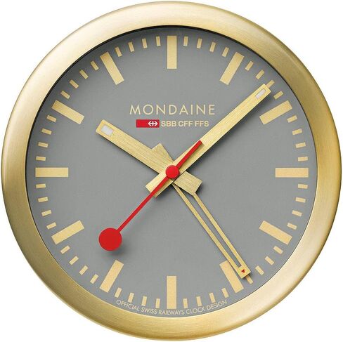 Mondaine A997MCAL86SBV ساعة حائط صغيرة ومنبه بإطار ألومنيوم فضي ومينا رمادي قطر 12.5 سم in Kuwait