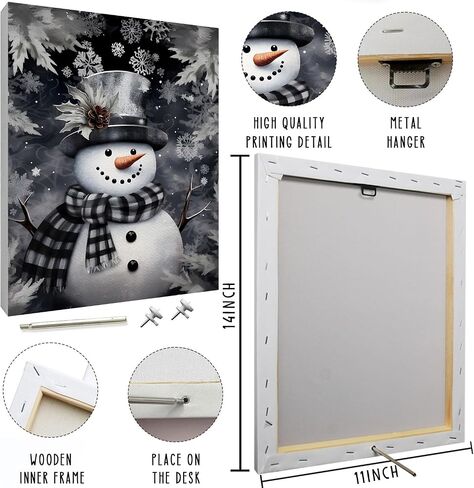 Snowman Wall Decor, Christmas Wall Decor, Black Snowman Wall Art Prints, Winter Wall Art Decor, Christmas Wall Decorations for Home Office Living Room Bedroom, 11x14 Inches Framed in Saudi Arabia
