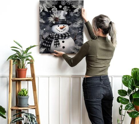 Snowman Wall Decor, Christmas Wall Decor, Black Snowman Wall Art Prints, Winter Wall Art Decor, Christmas Wall Decorations for Home Office Living Room Bedroom, 11x14 Inches Framed in Saudi Arabia