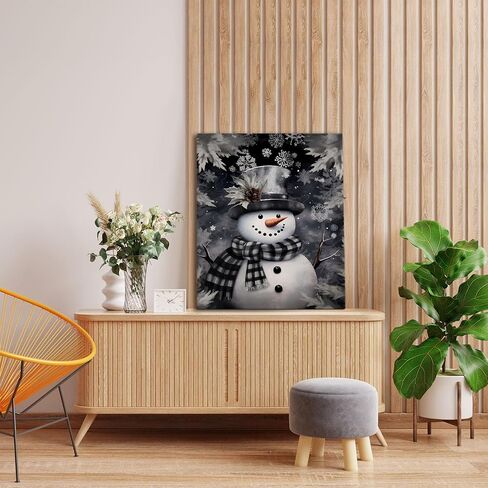 Snowman Wall Decor, Christmas Wall Decor, Black Snowman Wall Art Prints, Winter Wall Art Decor, Christmas Wall Decorations for Home Office Living Room Bedroom, 11x14 Inches Framed in Saudi Arabia