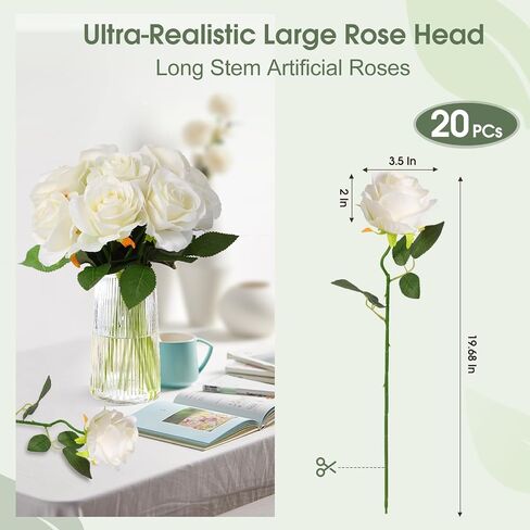 ZUVYRO 20PCs Realistic Red Roses Artificial Flowers with Long Stems, Real Touch Fake Red Roses Bulk for Arrangement Wedding Party Home Table Decor, DIY Bouquet in Saudi Arabia