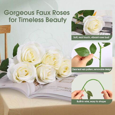ZUVYRO 20PCs Realistic Red Roses Artificial Flowers with Long Stems, Real Touch Fake Red Roses Bulk for Arrangement Wedding Party Home Table Decor, DIY Bouquet in Saudi Arabia