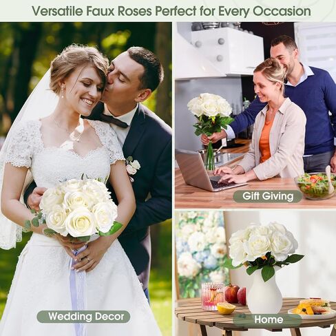 ZUVYRO 20PCs Realistic Red Roses Artificial Flowers with Long Stems, Real Touch Fake Red Roses Bulk for Arrangement Wedding Party Home Table Decor, DIY Bouquet in Saudi Arabia