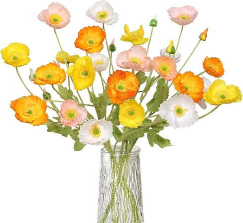 TOCHGREEN Artificial Flowers Silk Poppy Flowers 8pcs Faux Poppies Bouquet with Long Stems for Home Decor Kitchen Wedding Party Table Centerpiece Floral Arrangement Vase Bouquet (Mix Colors, 8PCS) in Saudi Arabia