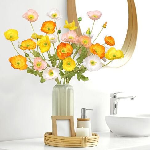 TOCHGREEN Artificial Flowers Silk Poppy Flowers 8pcs Faux Poppies Bouquet with Long Stems for Home Decor Kitchen Wedding Party Table Centerpiece Floral Arrangement Vase Bouquet (Mix Colors, 8PCS) in Saudi Arabia