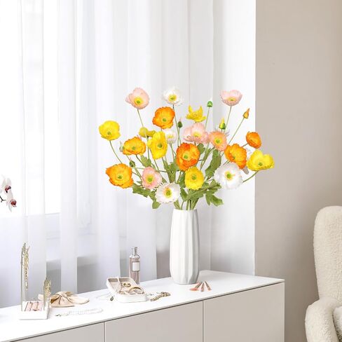 TOCHGREEN Artificial Flowers Silk Poppy Flowers 8pcs Faux Poppies Bouquet with Long Stems for Home Decor Kitchen Wedding Party Table Centerpiece Floral Arrangement Vase Bouquet (Mix Colors, 8PCS) in Saudi Arabia